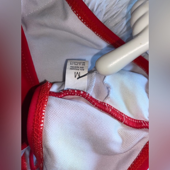 Ribbed One Shoulder Bikini 2 piece swimsuit bathing suit red size medium padded* - Picture 8 of 10